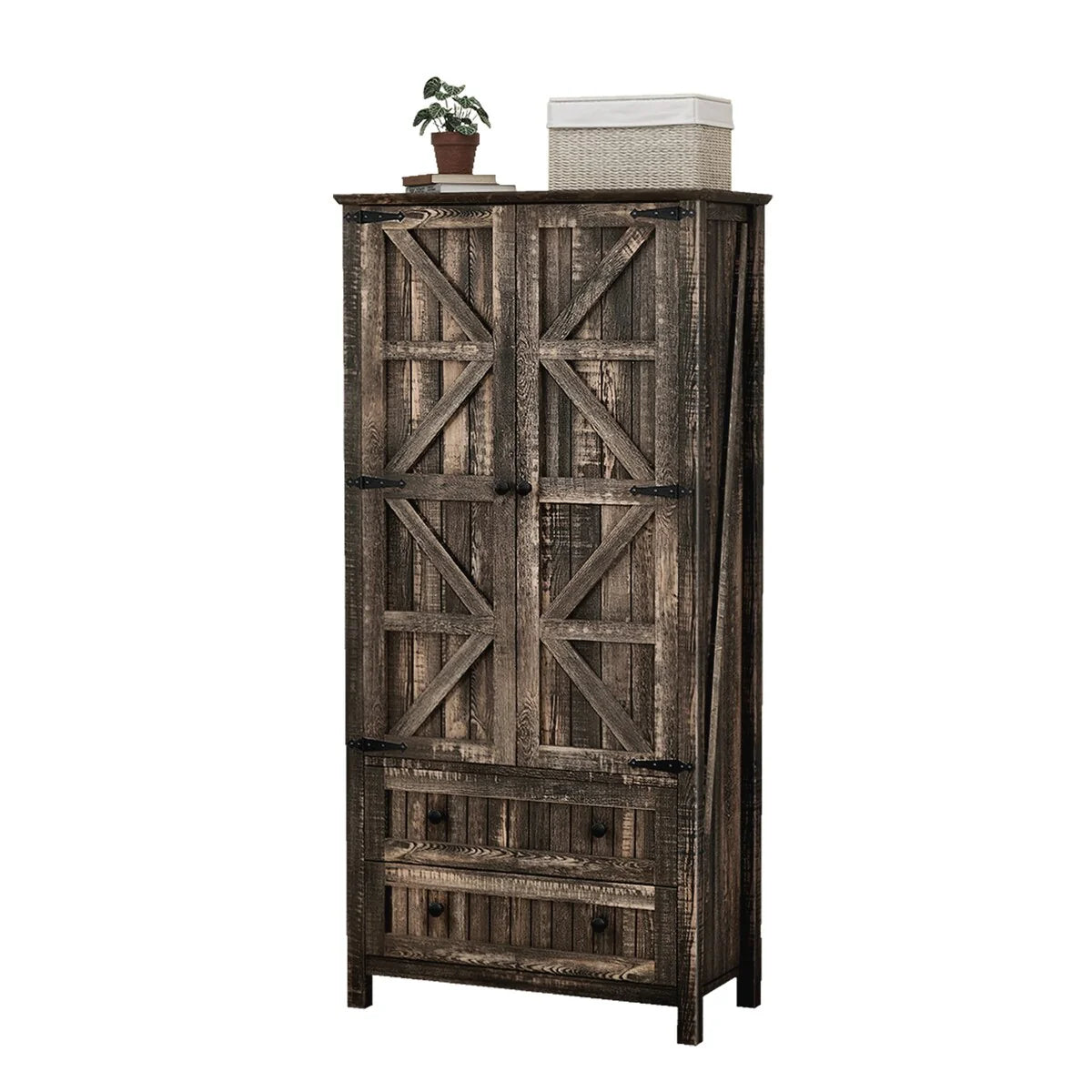 64" Farmhouse Tall Kitchen Pantry Storage Cabinet with 2 Drawers & Doors
