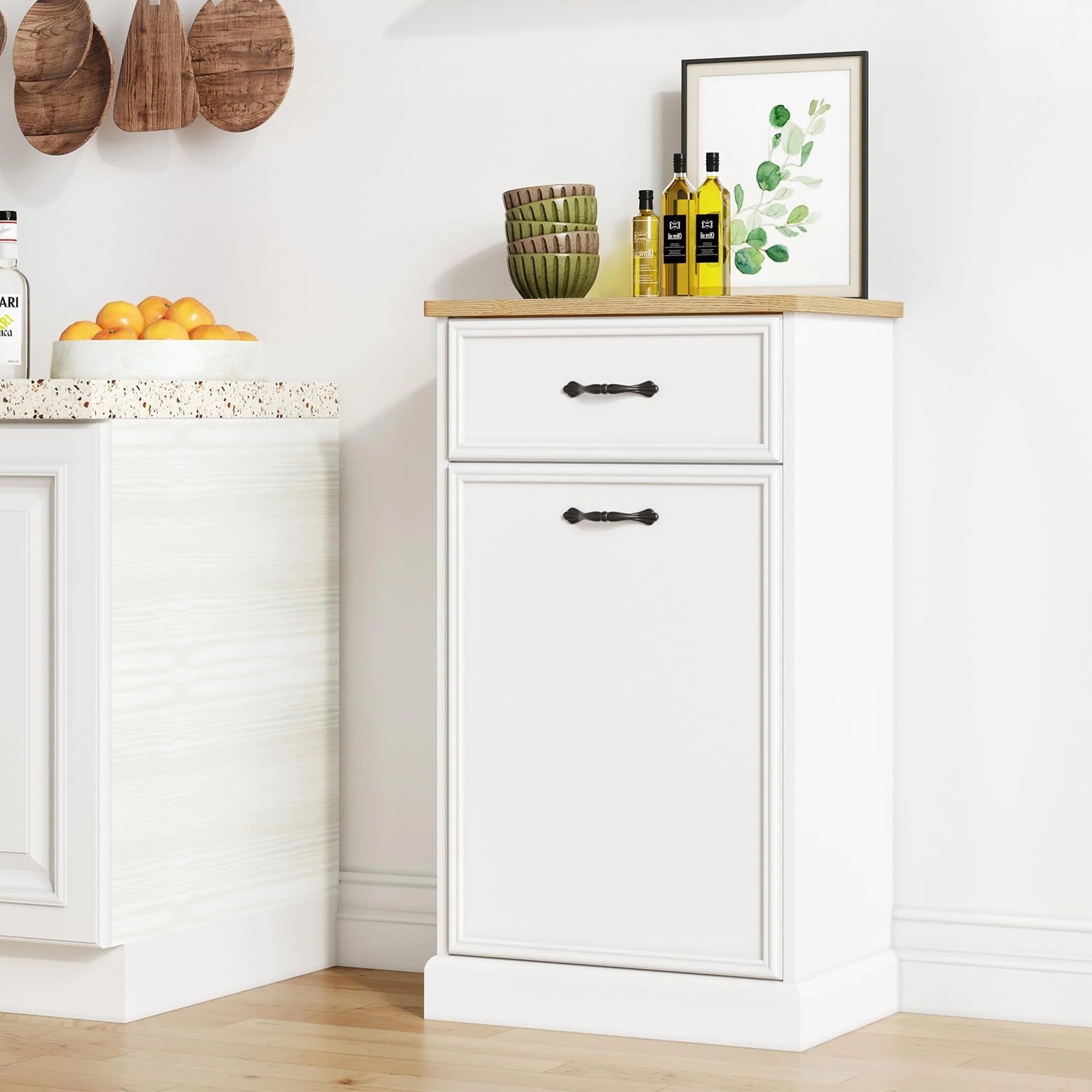 Kitchen Tilt Out Trash Can Cabinet with Drawer