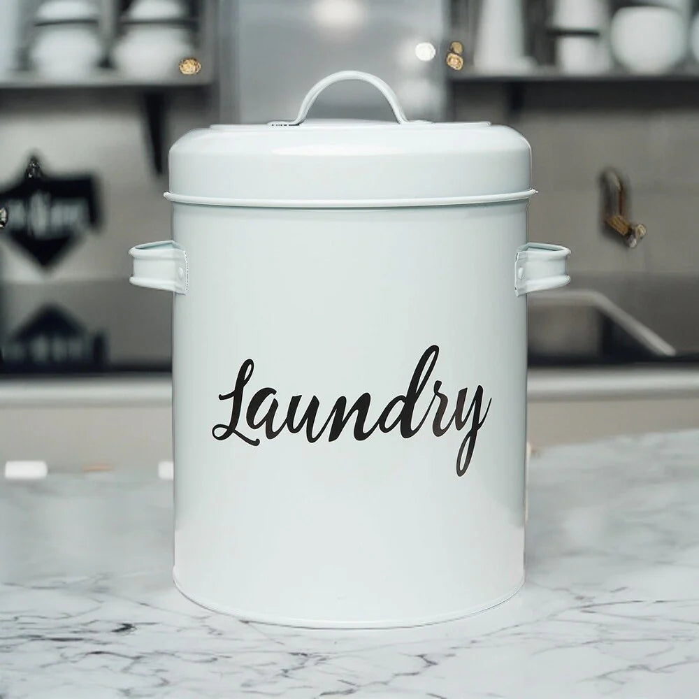 Amici Home Launderette Metal Canister Laundry Detergent Storage Tin