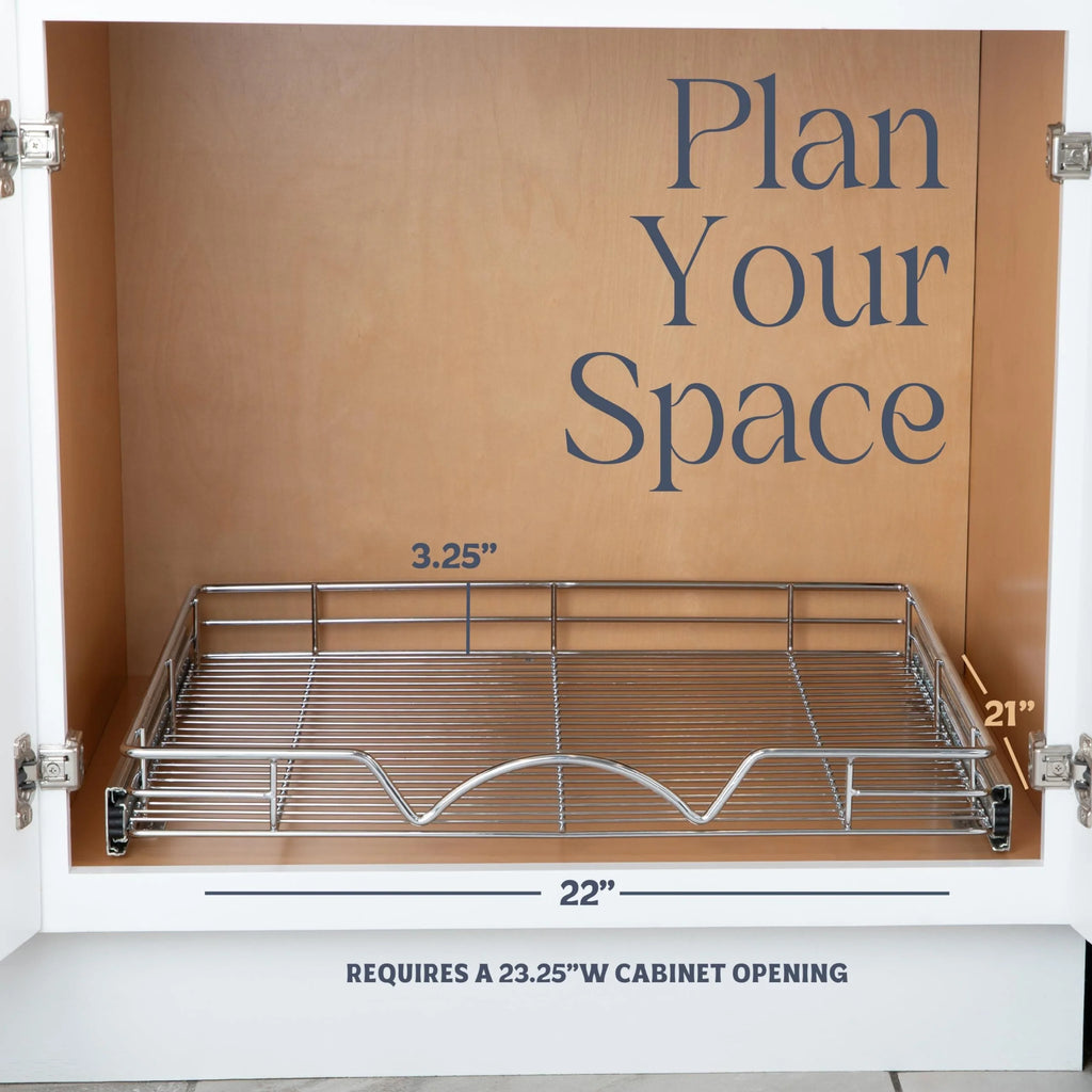 Pull Out Cabinet Drawer Organizer, Heavy Duty- Steel Metal- Chrome Finish