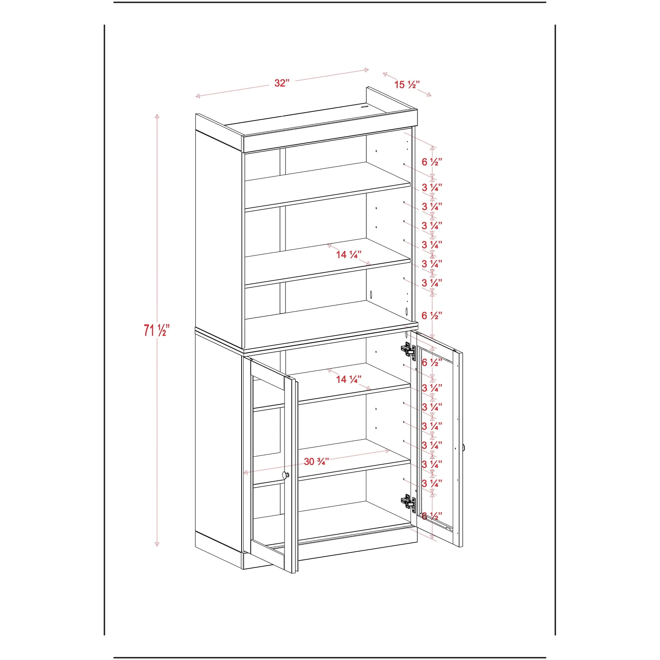 100% Solid Wood Kitchen Pantry Cabinet with 2 Clear Glass or Solid Wood Doors and 2-Drawer Organizer by Palace Imports