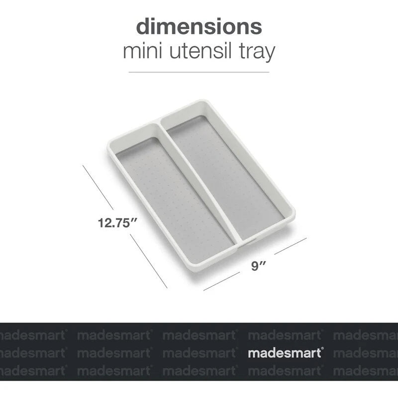 Mini 2 -Compartments Plastic Utensil Tray for Drawers Organizer, White