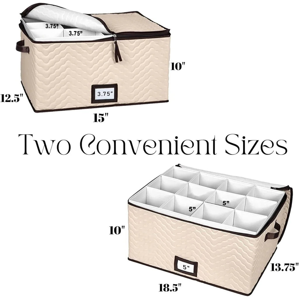 Hold N' Storage - Pack of 2 Sizes Wine Glass Storage with Dividers and Carry Handles. Each Holds 12 Standard Size Glasses