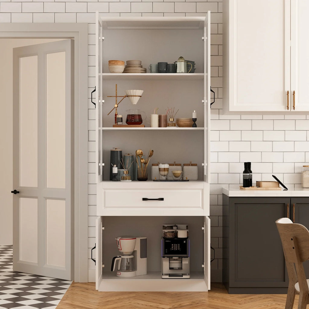 78.7"Modular White Curio Bookcase Cabinet w/Glass Doors Buffet Display