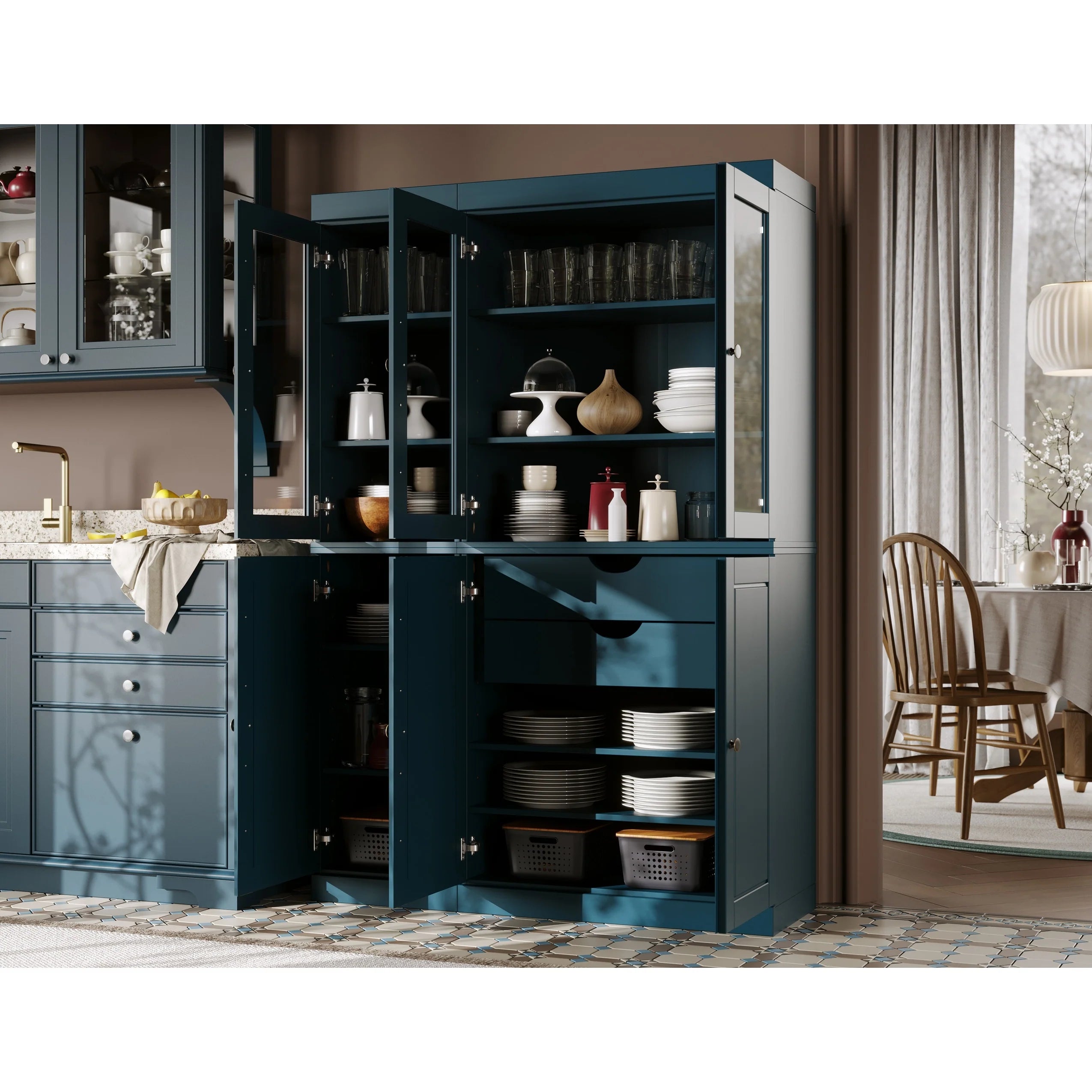 Palace Imports 100% Solid Wood China Pantry with Glass or Solid Wood Doors and 2-Drawers - 48.5" x 71.5"