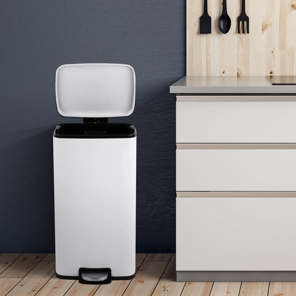 Innovaze 8 Gal./30 Liter Rectangular Matt White step-on Trash Can for kitchen