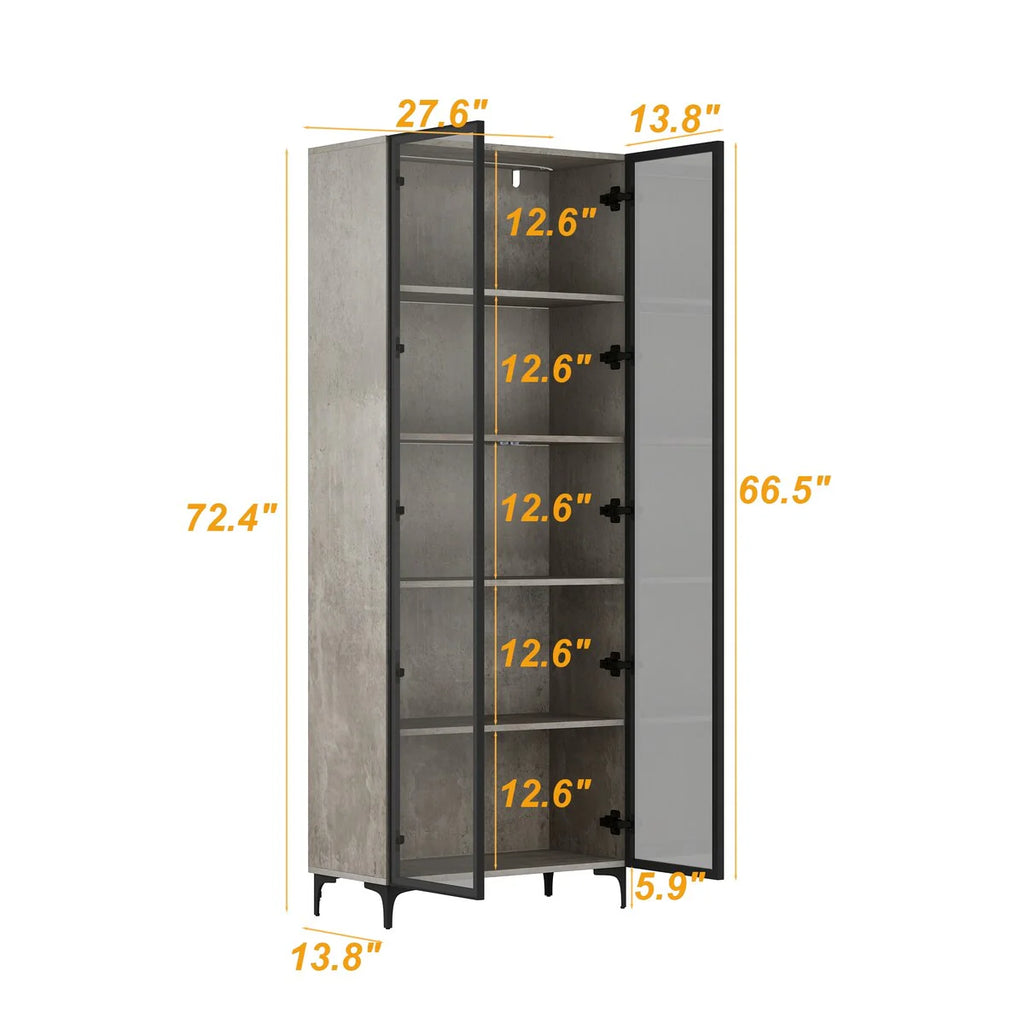 Kitchen Pantry Cabinets 5-Tier Tall Storage Cabinet with Glass Doors