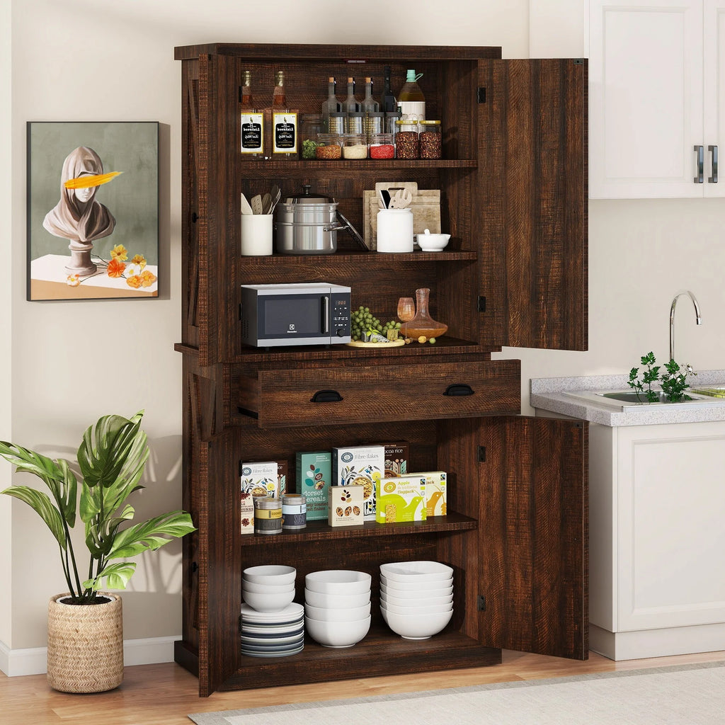 Moasis Farmhouse Freestanding 72'' Kitchen Pantry Storage Cabinet Cupboard with Drawer Adjustable Shelves