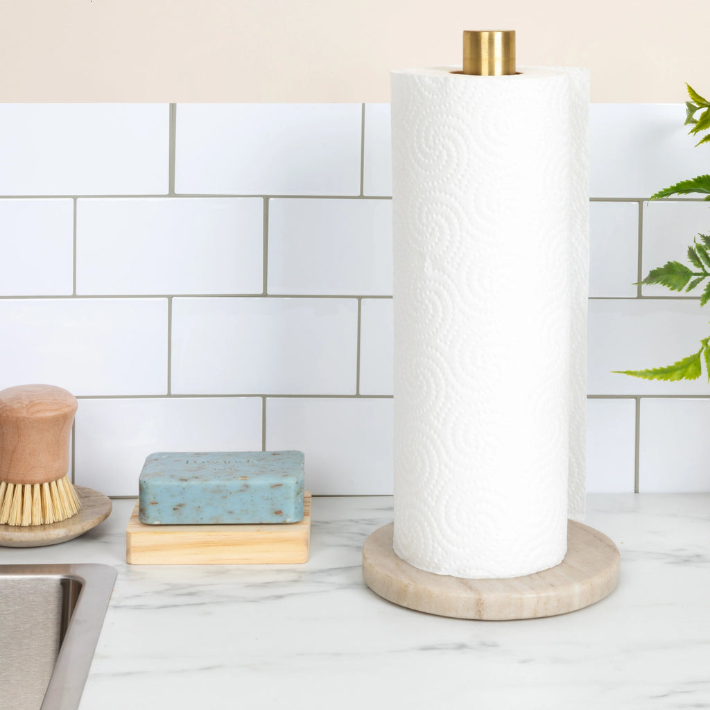 Marble Paper Towel Holder with Brass Accent Band