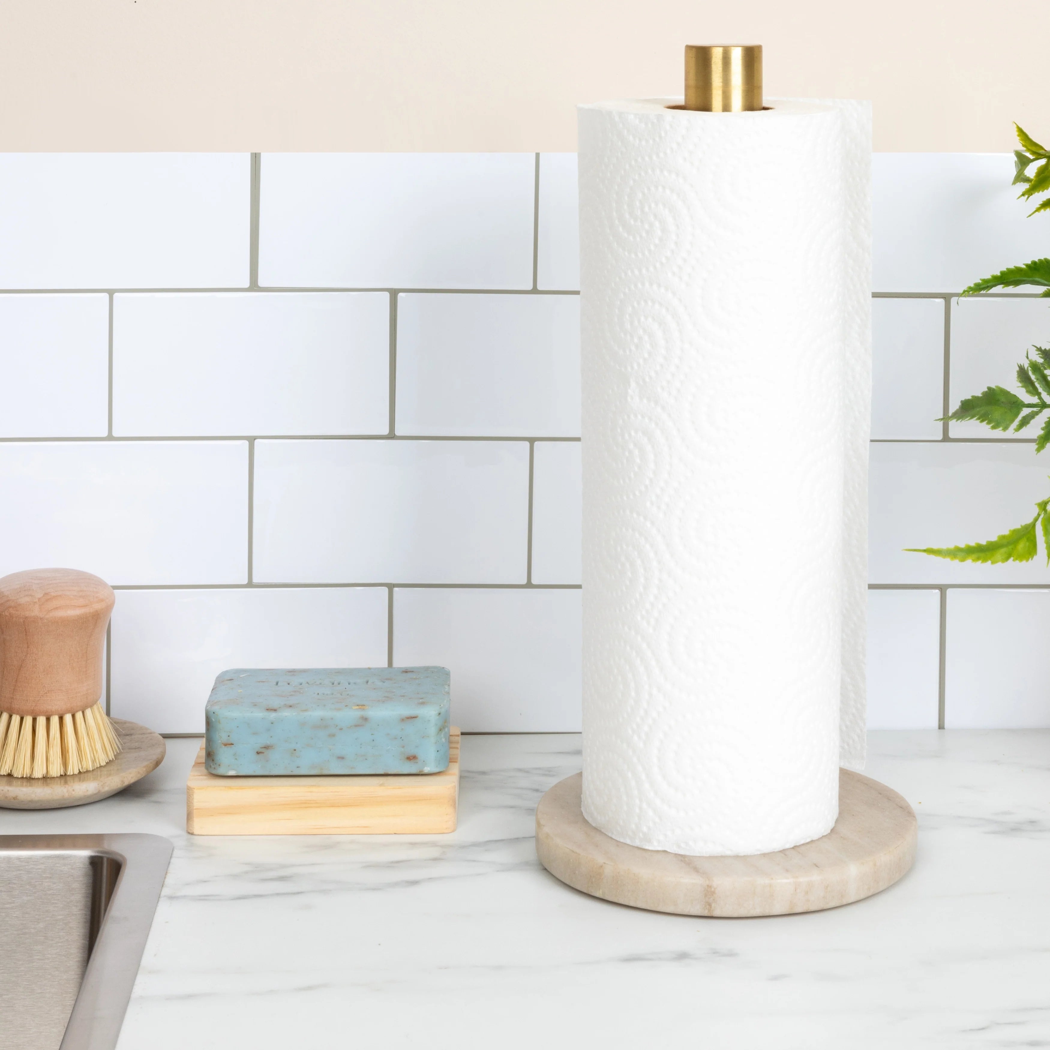 Marble Paper Towel Holder with Brass Accent Band