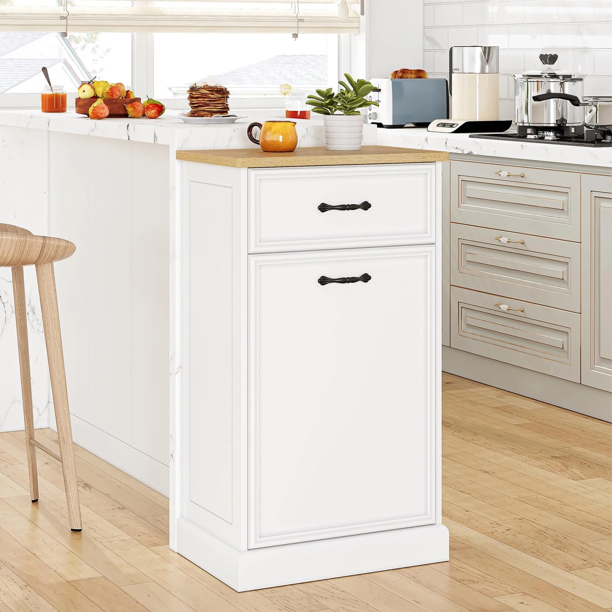 Kitchen Tilt Out Trash Can Cabinet with Drawer