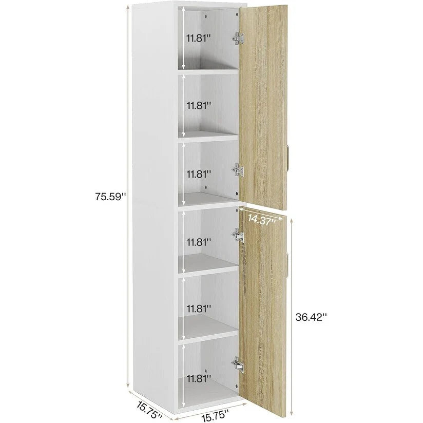 75.39-Inch Wood Storage Cabinet, Tall Floor Cabinet with 2 Doors and 6 Shelves