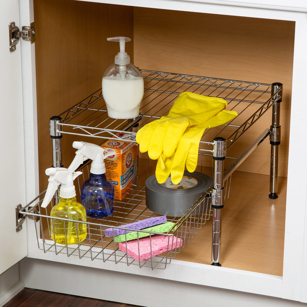 Honey-Can-Do Chrome Cabinet or Sink Organizer with Basket and Shelf