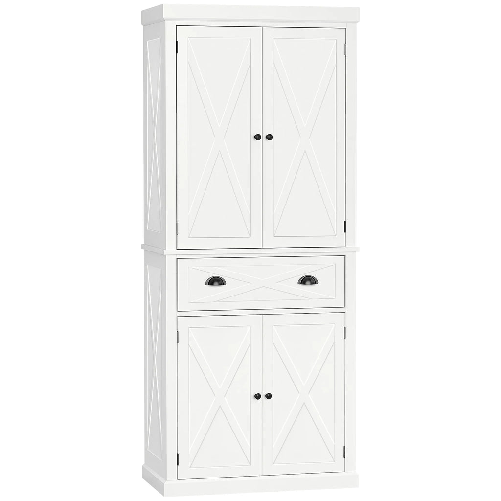 HOMCOM Freestanding Modern Farmhouse 4 Door Kitchen Pantry Cabinet, Storage Cabinet Organizer with 6-Tiers