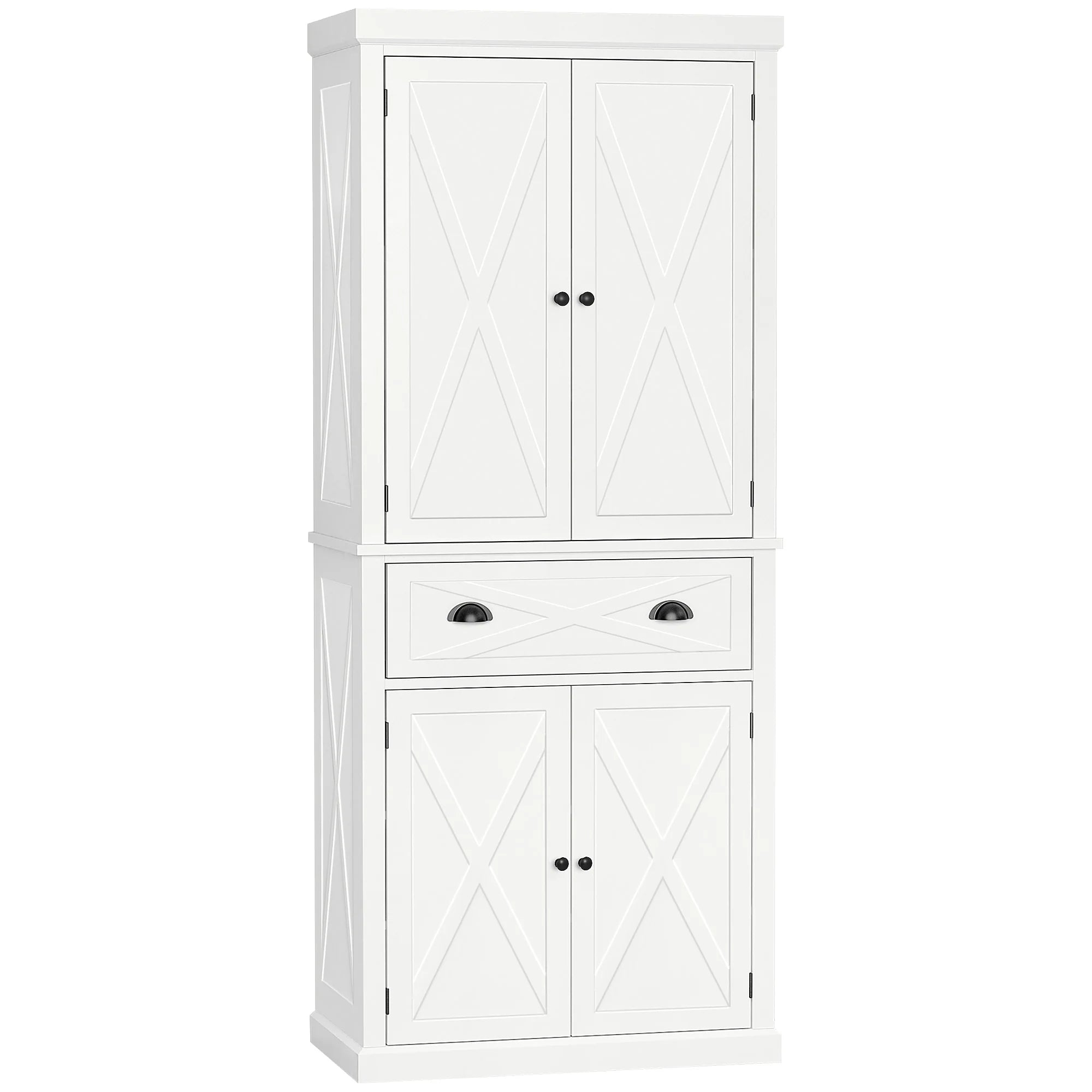 HOMCOM Freestanding Modern Farmhouse 4 Door Kitchen Pantry Cabinet, Storage Cabinet Organizer with 6-Tiers
