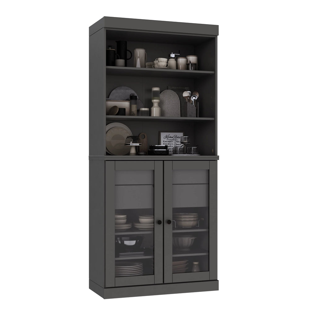 100% Solid Wood Kitchen Pantry Cabinet with 2 Clear Glass or Solid Wood Doors and 2-Drawer Organizer by Palace Imports