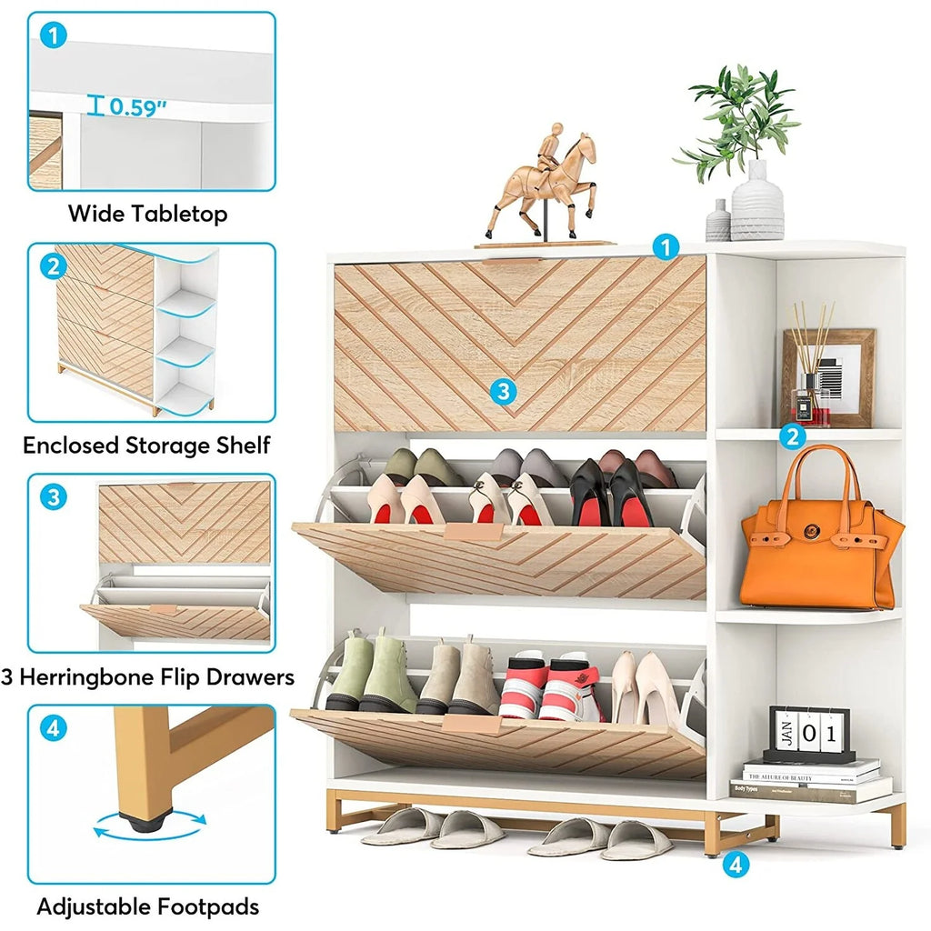 Shoe Cabinet, 24 Pair Shoes Storage Cabinet with Doors and Shelves