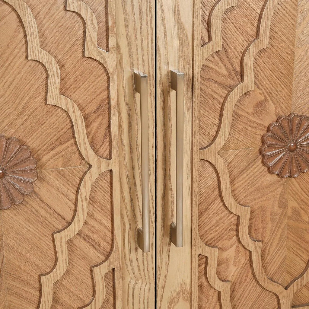 Roomfitters Carved Flower Door Large Storage Cabinet with Metal Handle - Perfect for Living Room, Kitchen, Entryway