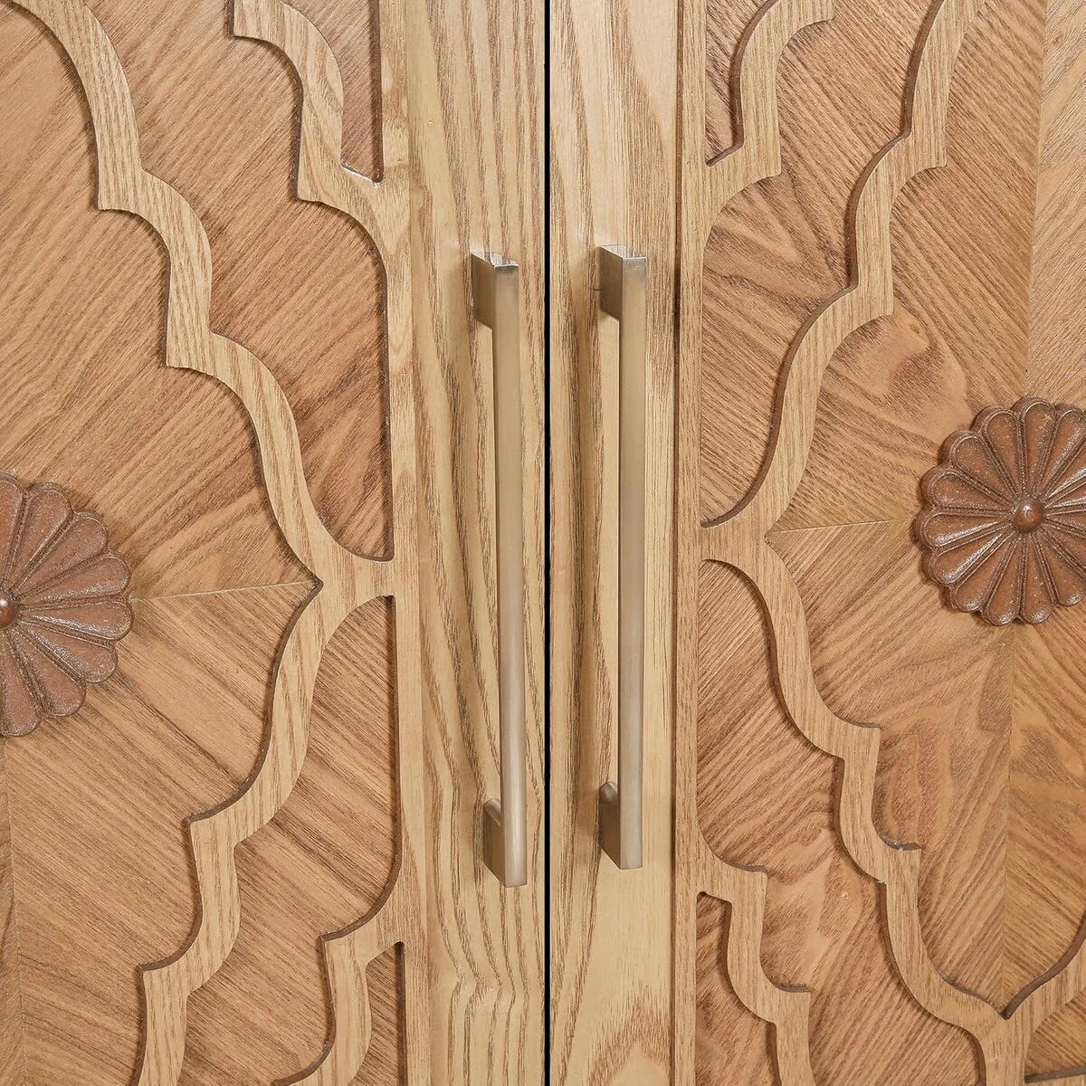 Roomfitters Carved Flower Door Large Storage Cabinet with Metal Handle - Perfect for Living Room, Kitchen, Entryway