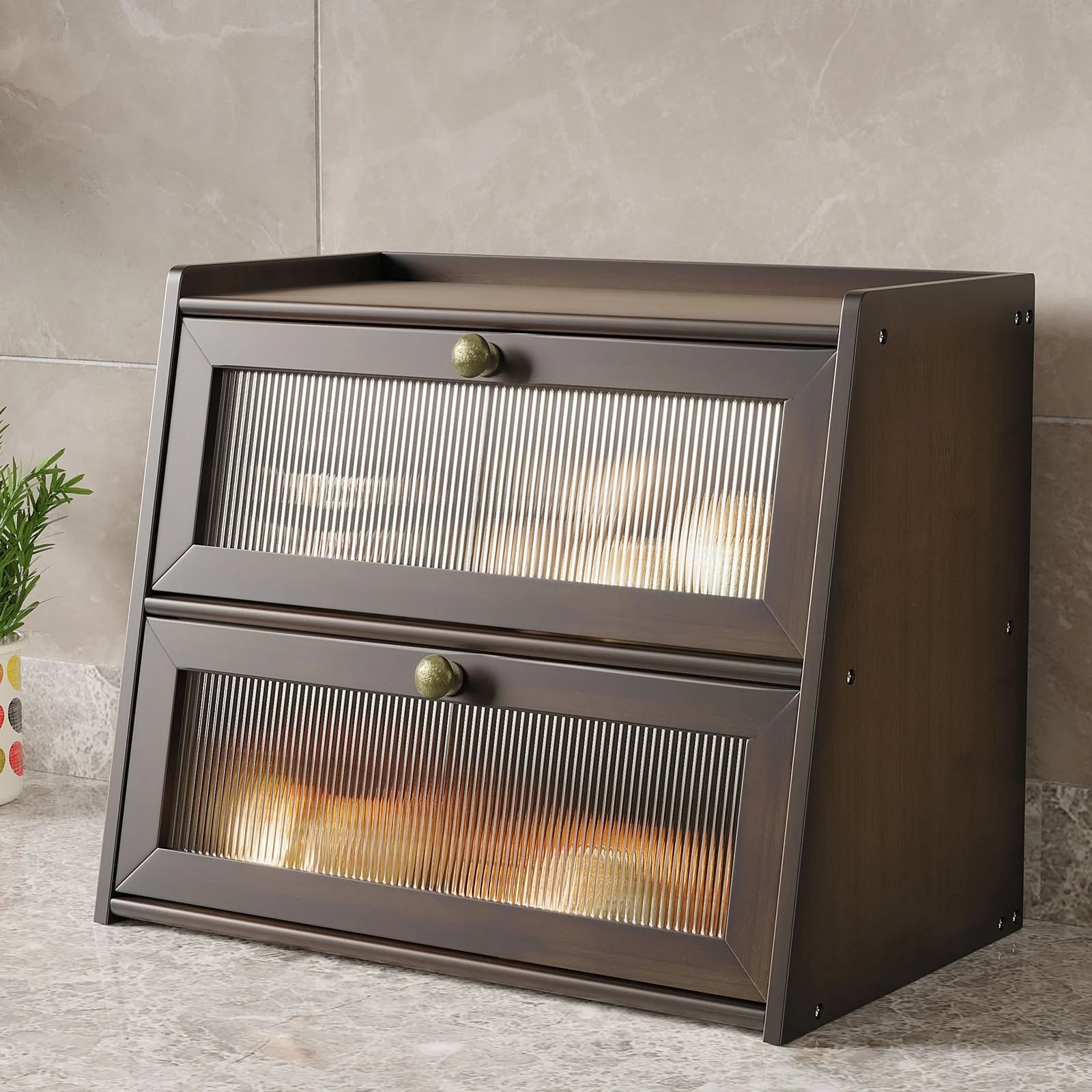 Double Layer Bamboo Bread Box for Kitchen Counter, Large Capacity Bread Storage Bin with Window Bread Holder.