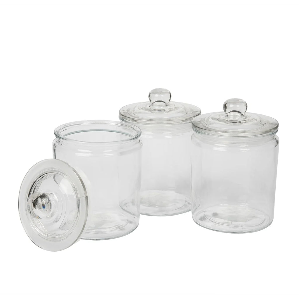 Mason Craft & More Apothecary Clear Glass Jars w/ Glass Lids - Set of 3 - N/A