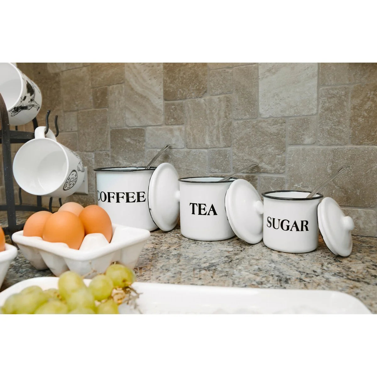 Metal Containers with Lids, Coffee, Tea, Sugar