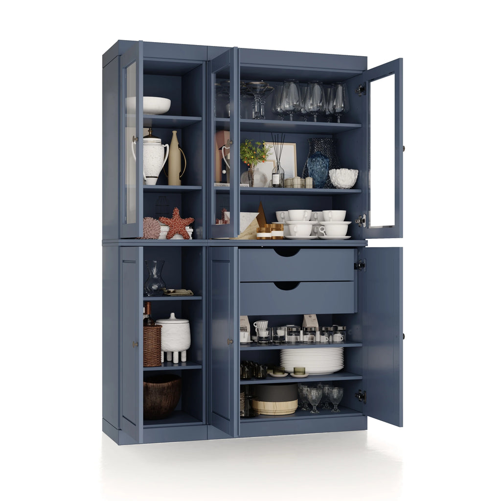 Palace Imports 100% Solid Wood China Pantry with Glass or Solid Wood Doors and 2-Drawers - 48.5" x 71.5"
