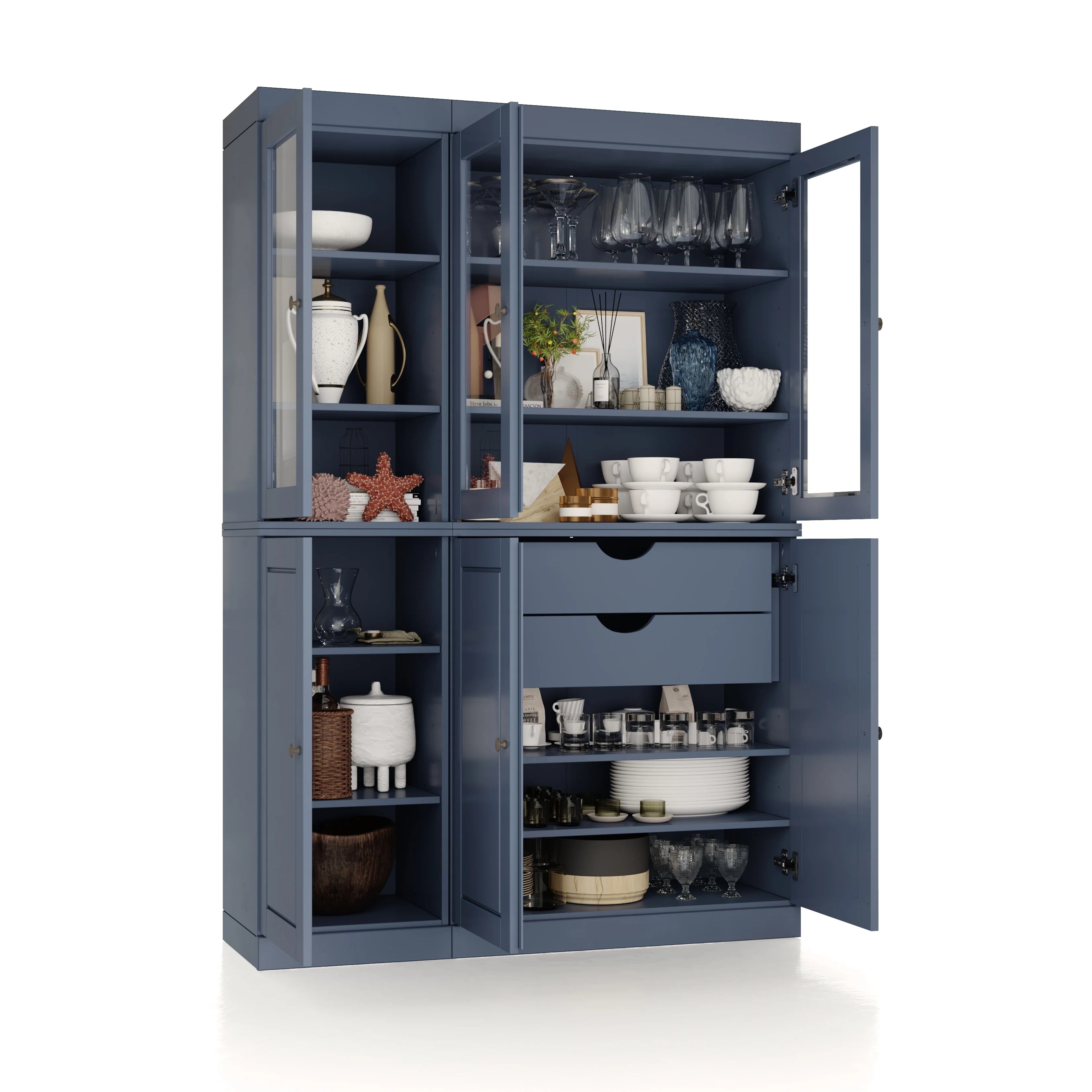 Palace Imports 100% Solid Wood China Pantry with Glass or Solid Wood Doors and 2-Drawers - 48.5" x 71.5"