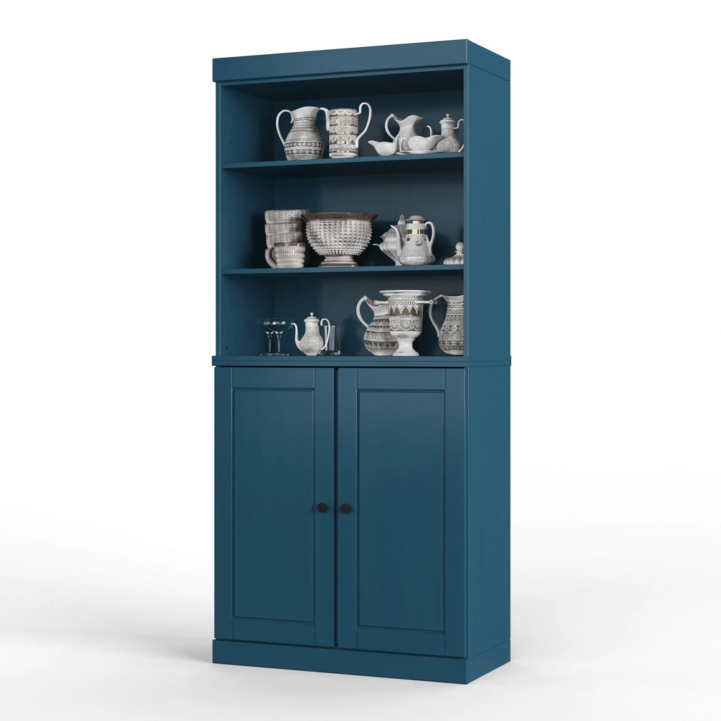 100% Solid Wood Kitchen Pantry Cabinet with 2 Clear Glass or Solid Wood Doors and 2-Drawer Organizer by Palace Imports