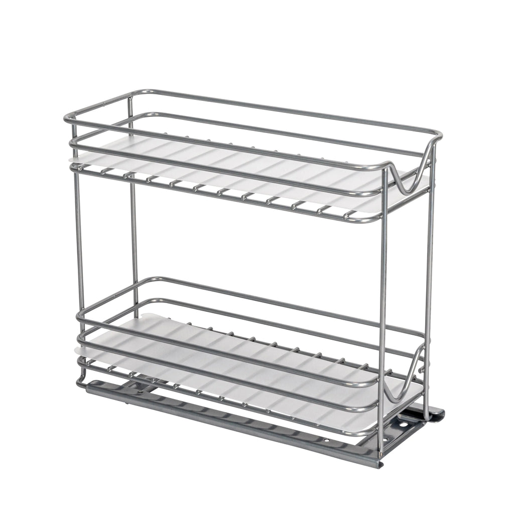 Household Essentials 2-Tier Brushed Nickel Spice Rack Organizer, Sliding Pantry Organizer