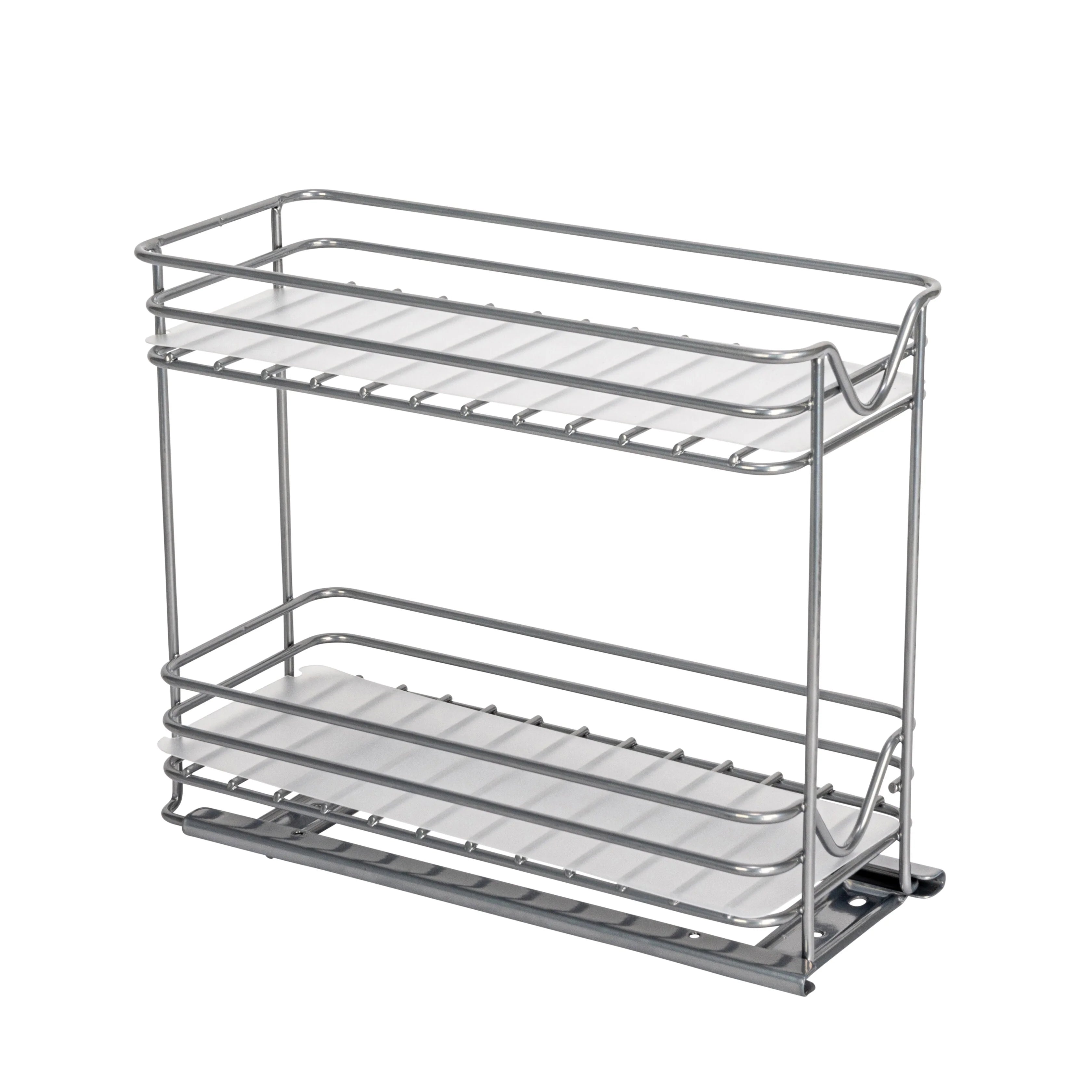 Household Essentials 2-Tier Brushed Nickel Spice Rack Organizer, Sliding Pantry Organizer