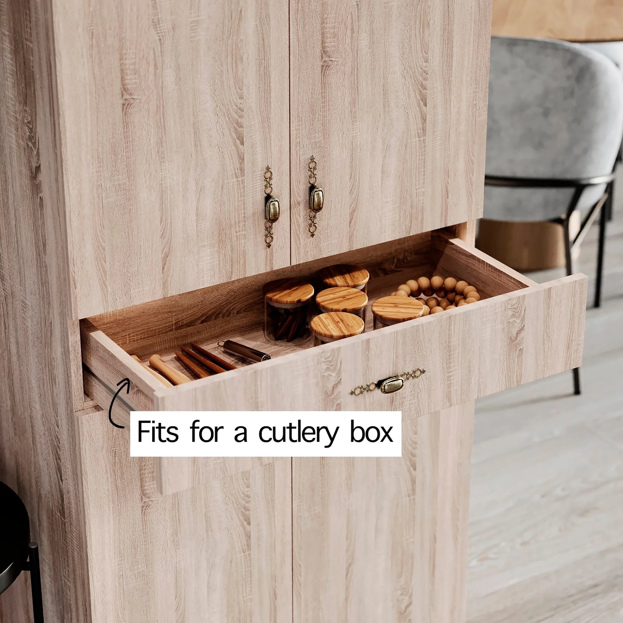 Living Skog Monti Food Pantry Storage Kitchen Cabinet with Adjustable Shelves and Drawer