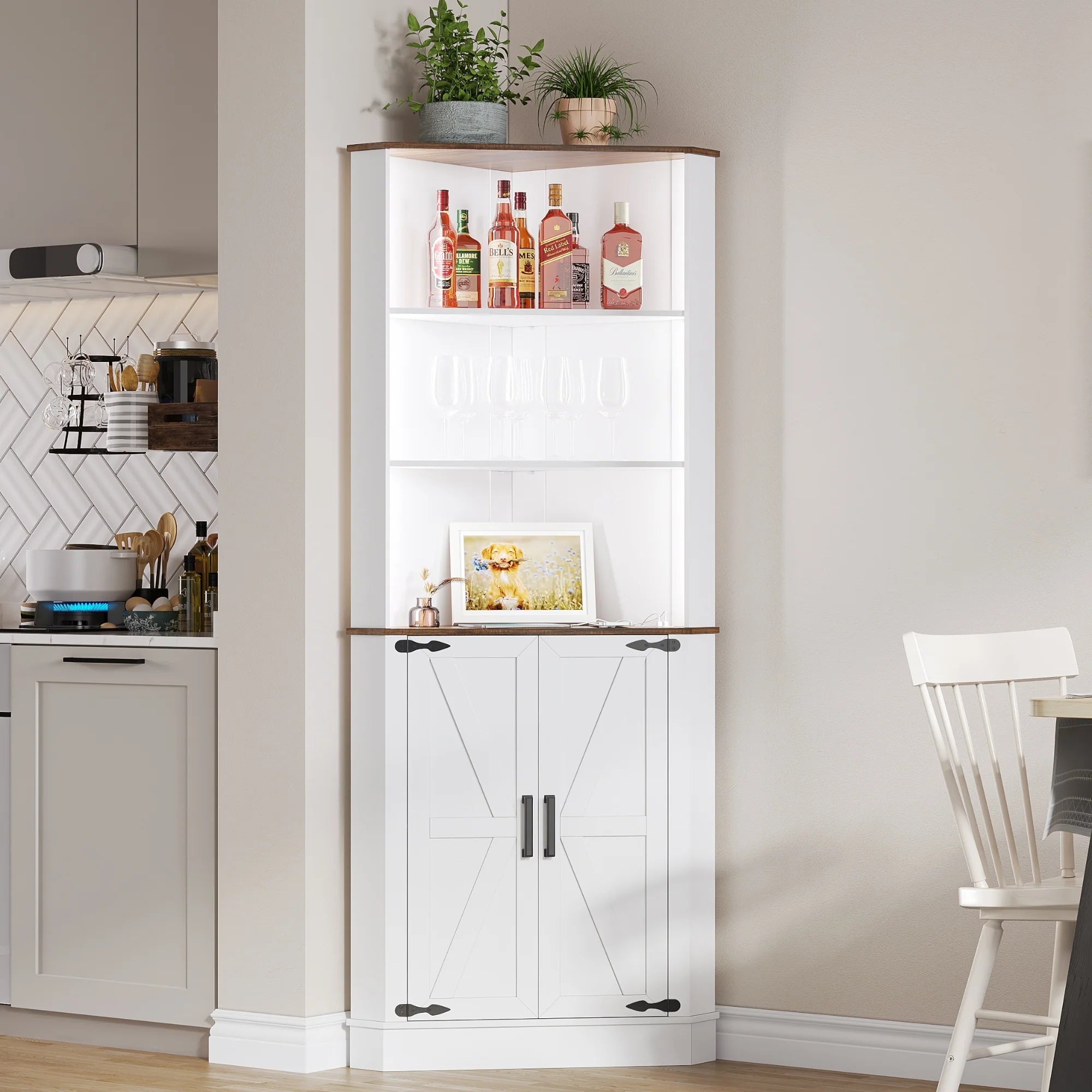 66" Tall Corner Cabinet With Led Light