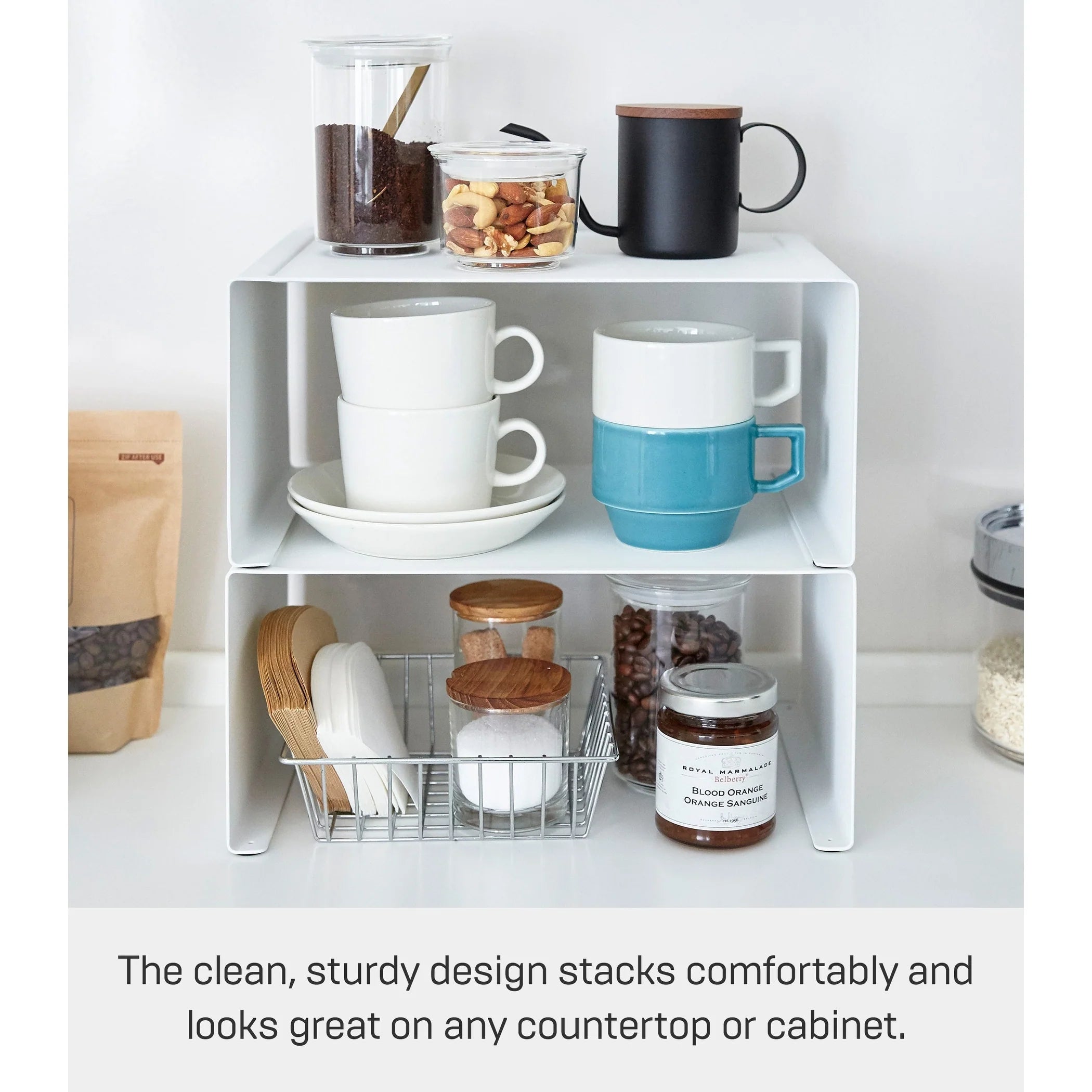 Yamazaki Home Stackable Countertop Shelf - Two Sizes, Steel, Large, Stack up to two, Holds 11 lbs