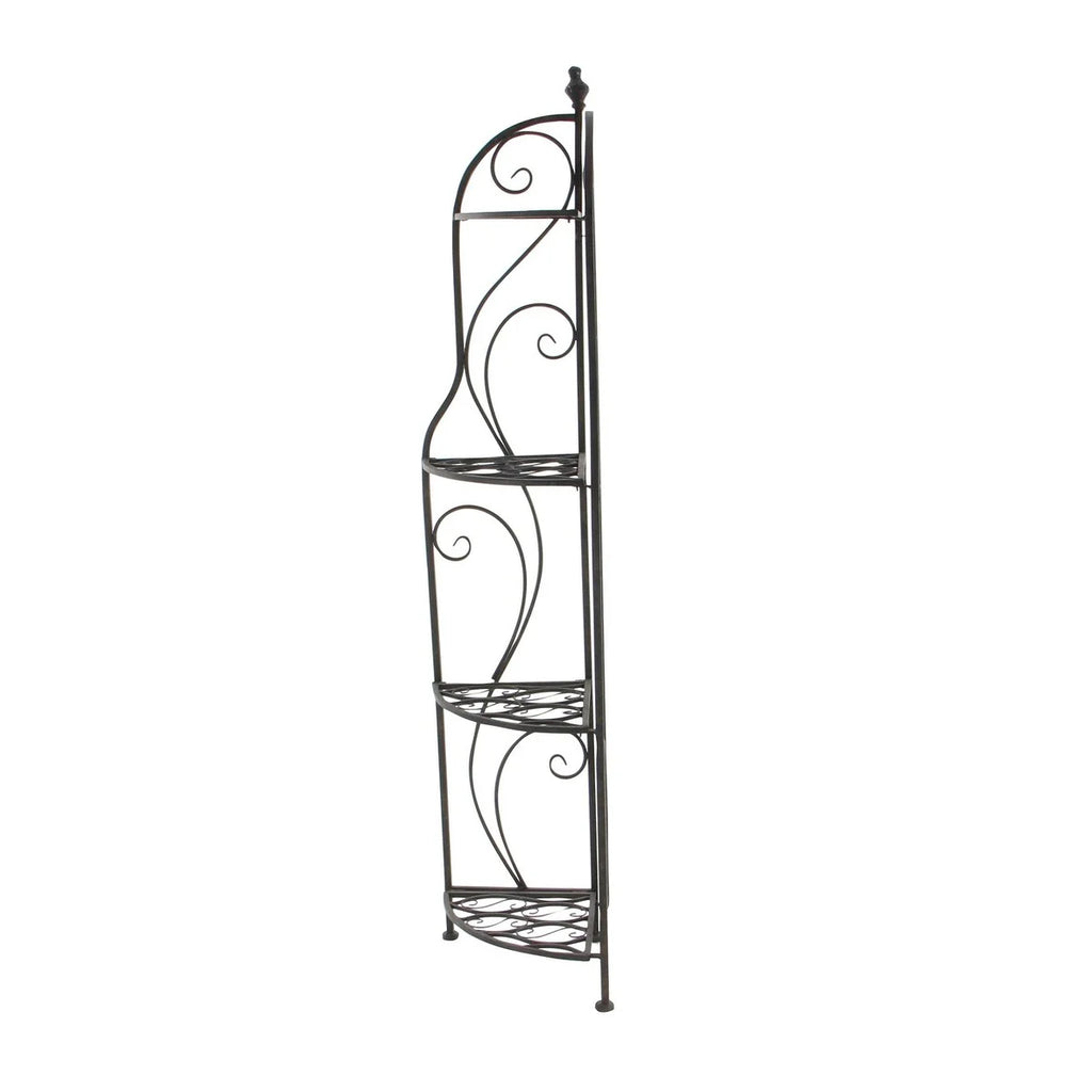 Metal Scroll Indoor Outdoor Arched Tall Folding Corner 4 Shelf Bakers Rack - Black - Roche River Decor