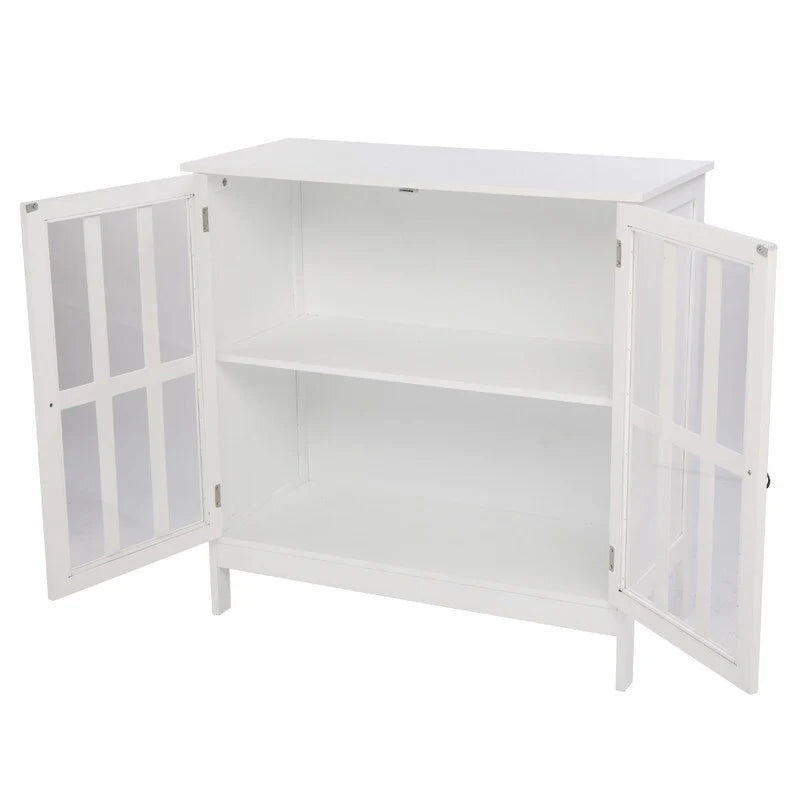 Transparent Door Free Standing Accent Storage Cabinet For Kitchen Dining White
