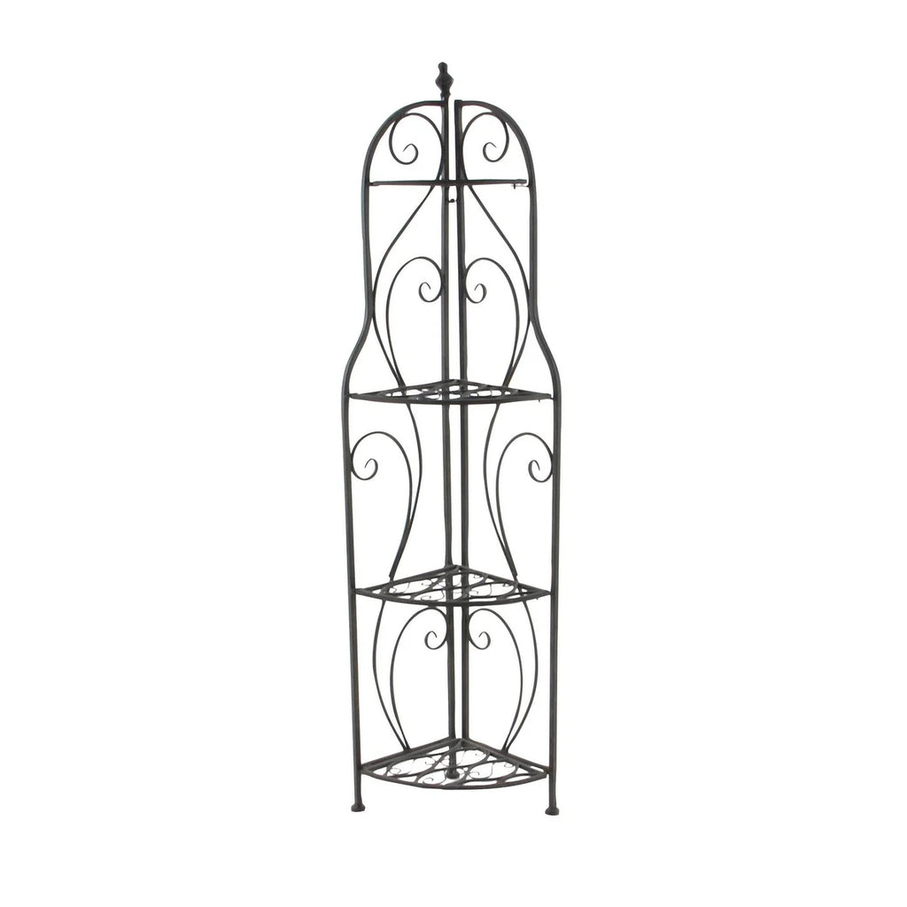 Metal Scroll Indoor Outdoor Arched Tall Folding Corner 4 Shelf Bakers Rack - Black - Roche River Decor