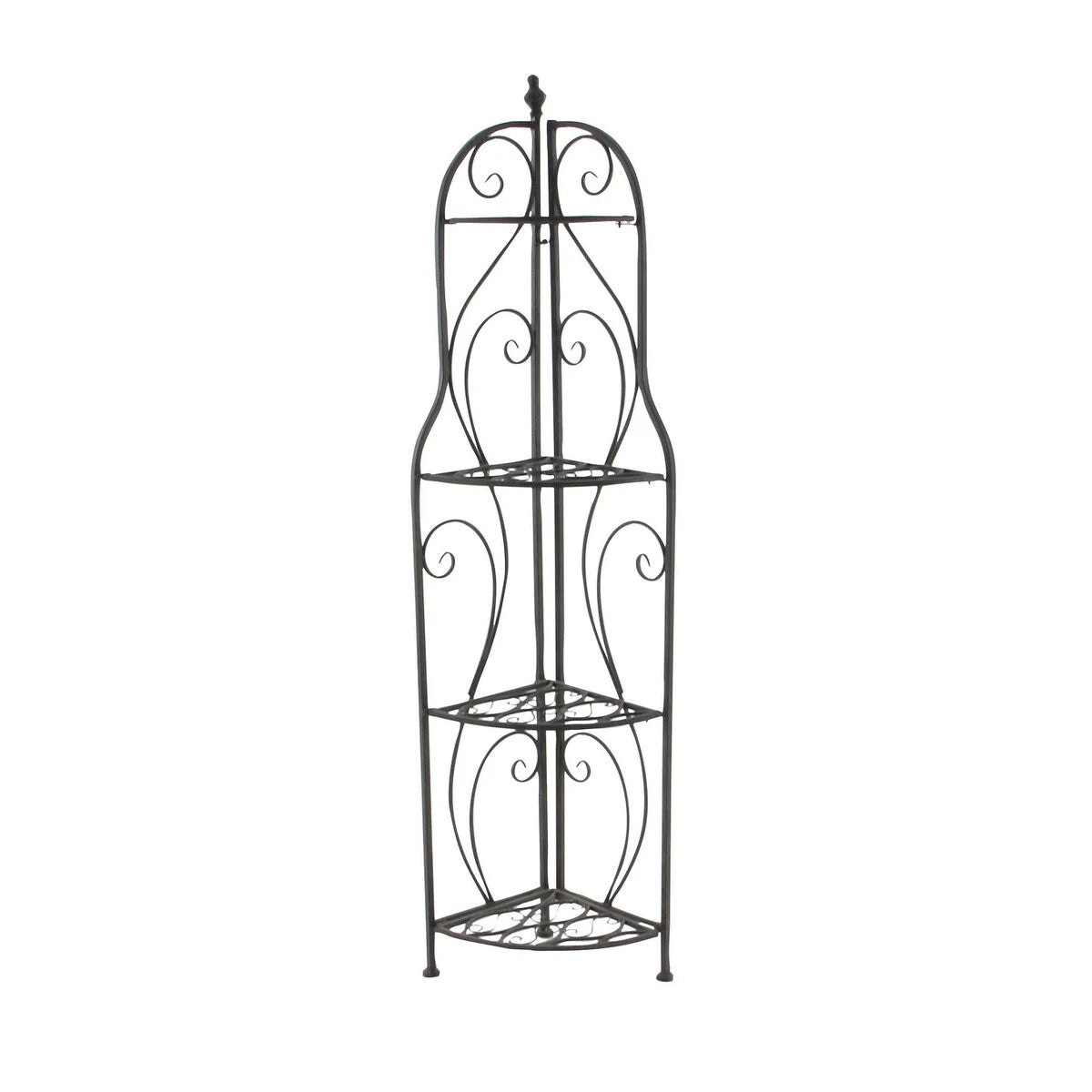 Metal Scroll Indoor Outdoor Arched Tall Folding Corner 4 Shelf Bakers Rack - Black - Roche River Decor