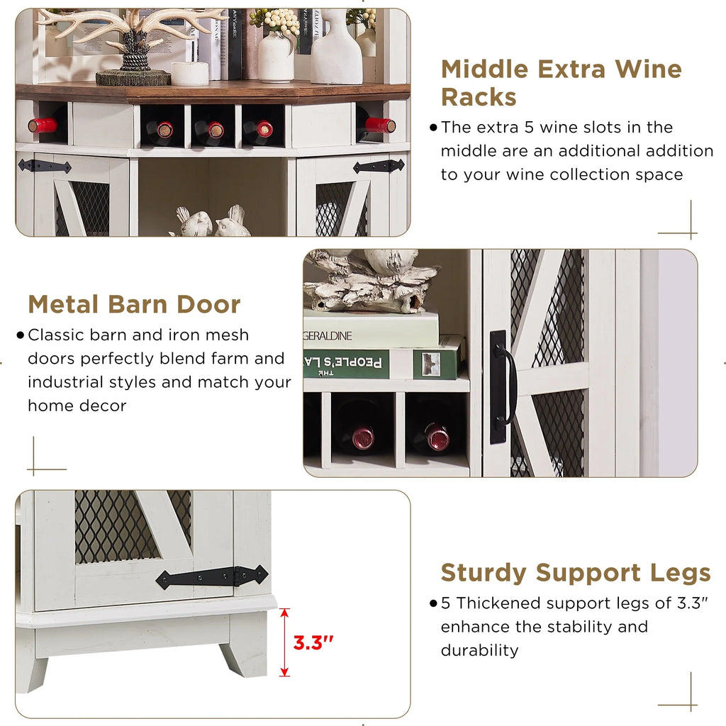 Farmhouse Corner Bar Storage Cabinet, Wine Bar Cabinet, Bar Cabinet