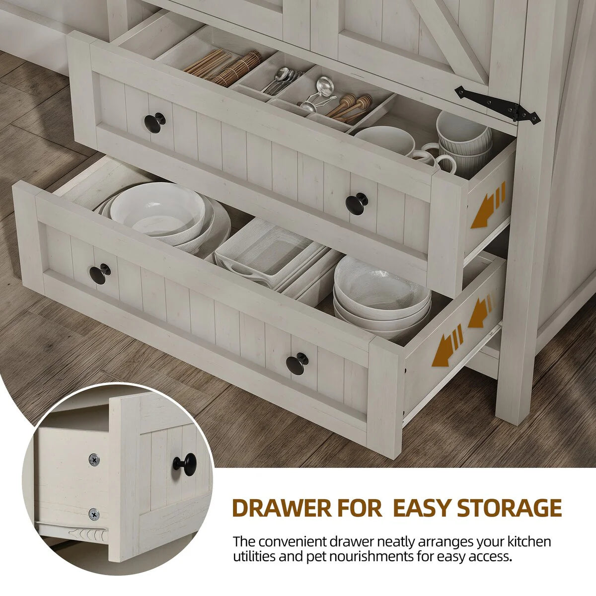 64" Farmhouse Tall Kitchen Pantry Storage Cabinet with 2 Drawers & Doors