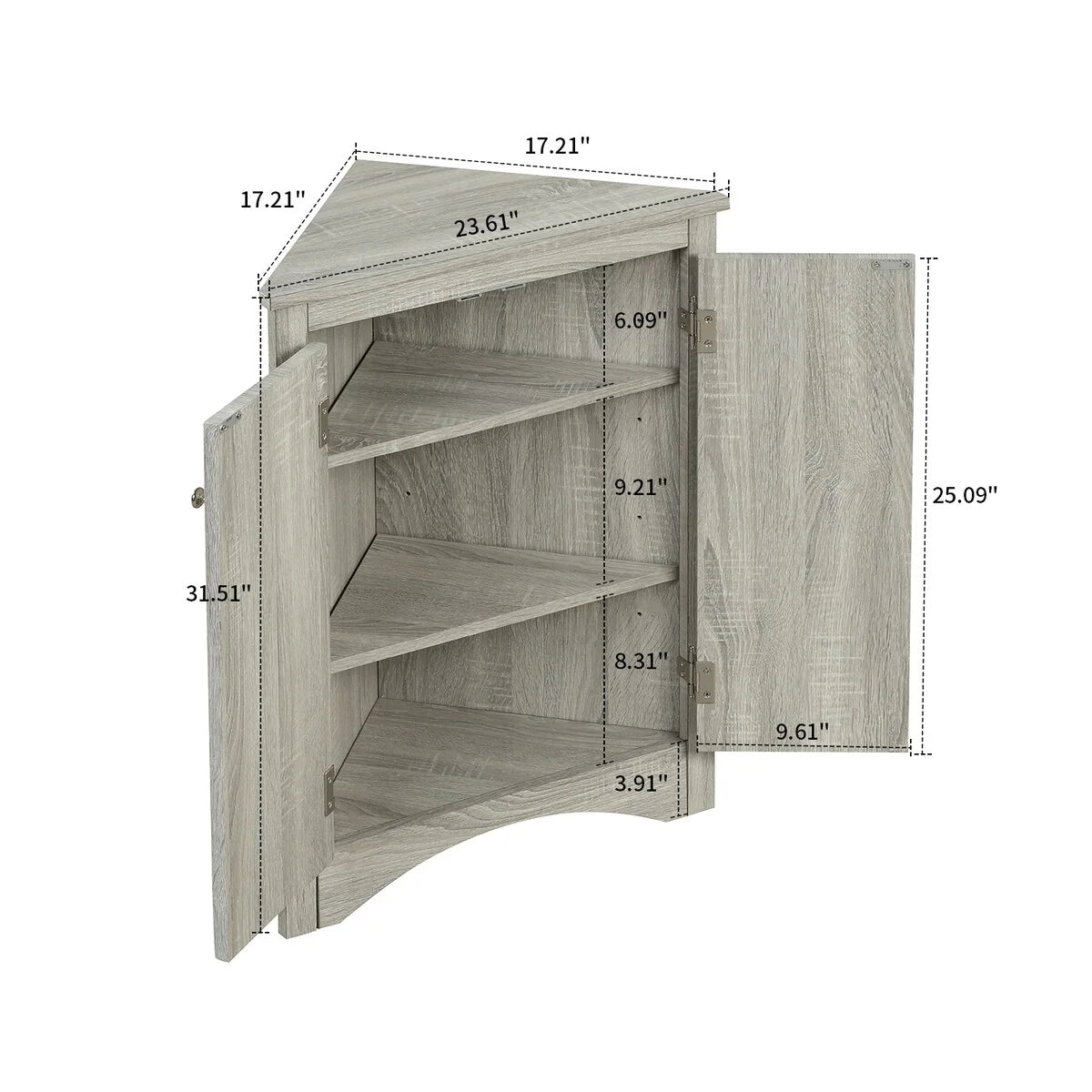 Modern Stylish Triangle Corner Storage Cabinet with Two Adjustable Internal Shelves