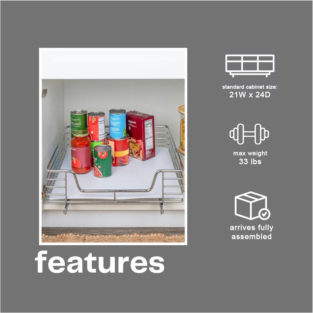 Household Essentials 1-Tier Steel Pull-Out/Slide-Out Basket Storage Organizer with Plastic Liner