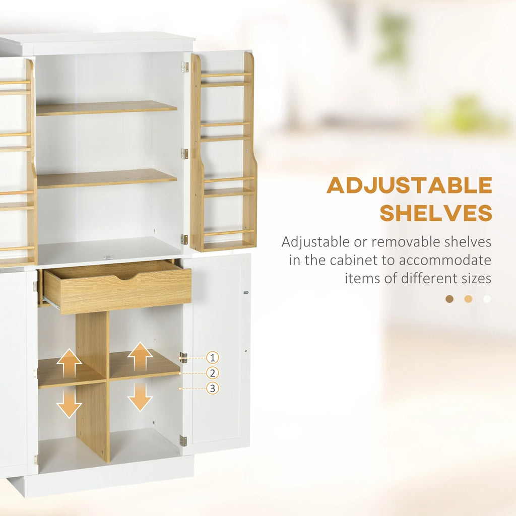 HOMCOM 72" Kitchen Pantry, Modern 4-Door Kitchen Storage Cabinet with Inside Drawer, Hanging Door Shelves,White