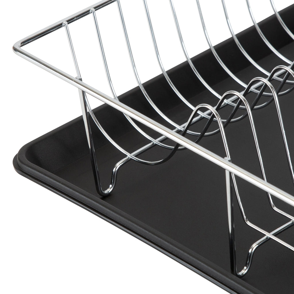 Simply Kitchen Details Chrome and Black Iron 3-piece Dish Rack With Tray - 19"x12"x4"