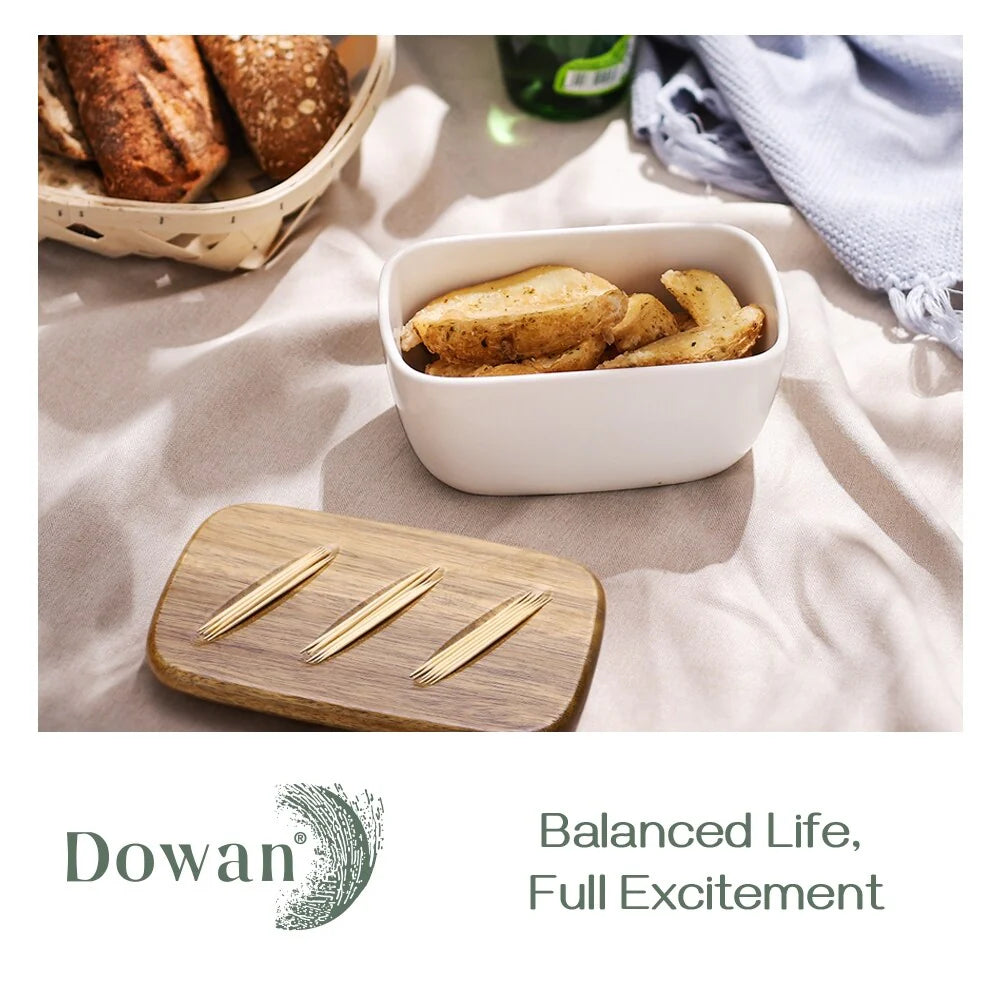 DOWAN 6.5" Large Butter Dish - Ceramic Butter Dish with Lid, White