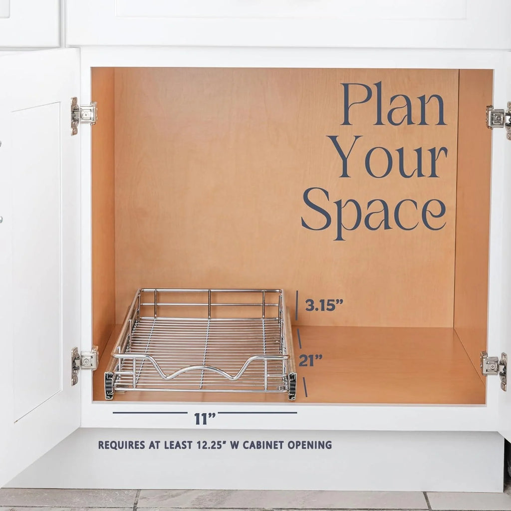 Pull Out Cabinet Drawer Organizer, Heavy Duty- Steel Metal- Chrome Finish