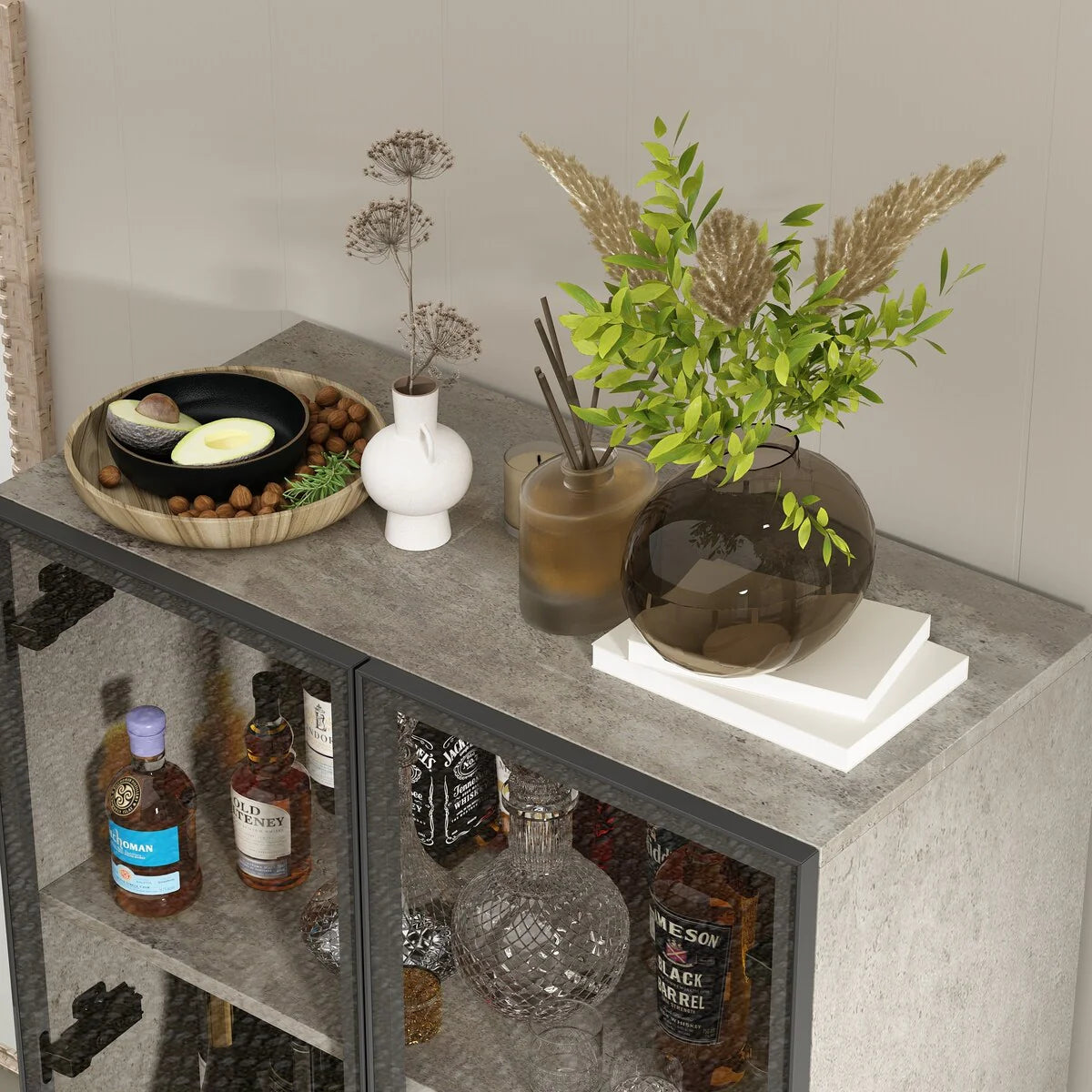Kitchen Pantry Cabinets 5-Tier Tall Storage Cabinet with Glass Doors