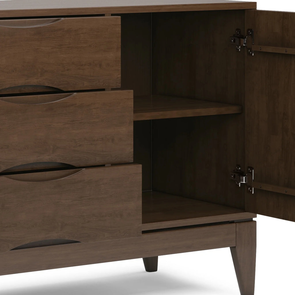 WYNDENHALL Pearson SOLID HARDWOOD 60 inch Wide Mid Century Design Sideboard Buffet in Walnut Brown - 17"d x 60"w x 30"h