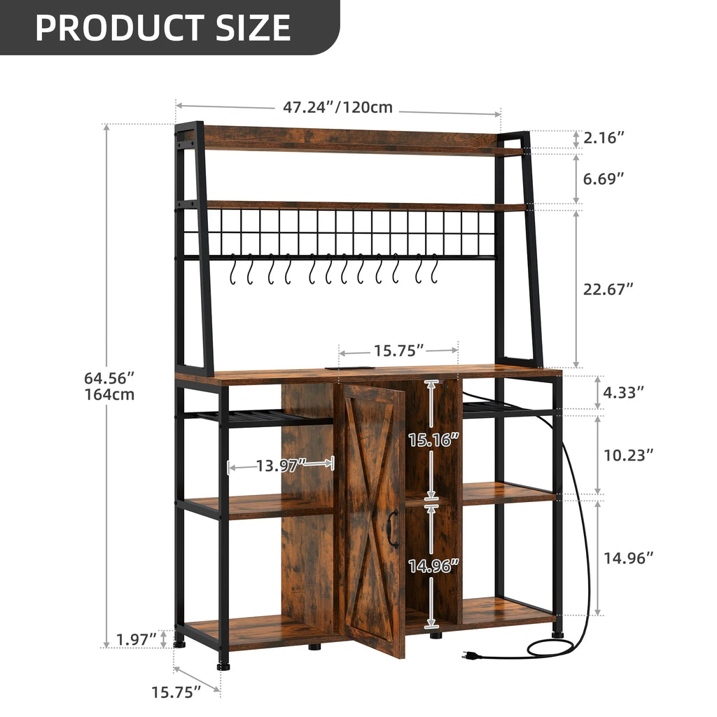 Moasis 5-Tier Kitchen Bakers Rack with Power Outlets USB Ports, Microwave Stand with Door and Shelves