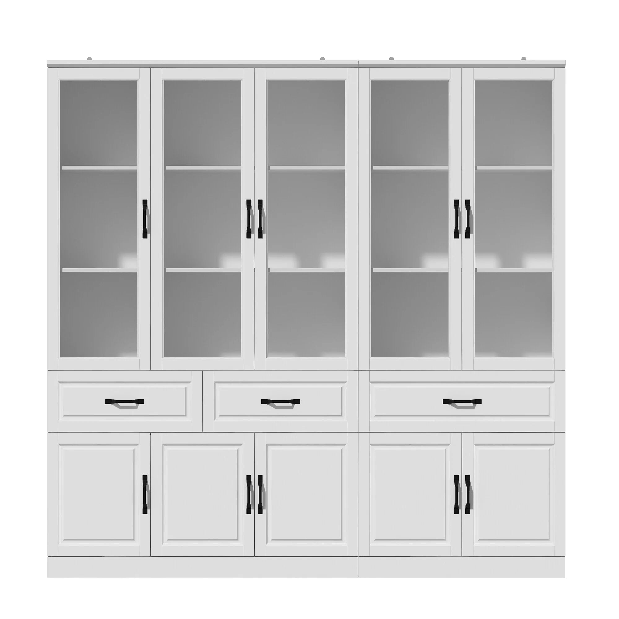 78.7"Modular White Curio Bookcase Cabinet w/Glass Doors Buffet Display